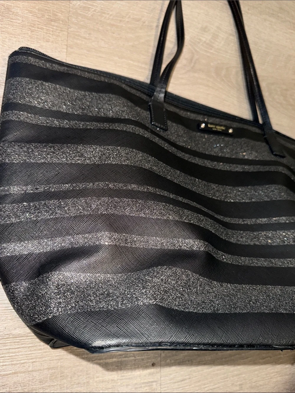 Kate Spade Haven Lane Hani Glitter Stripe Tote Black/Silver